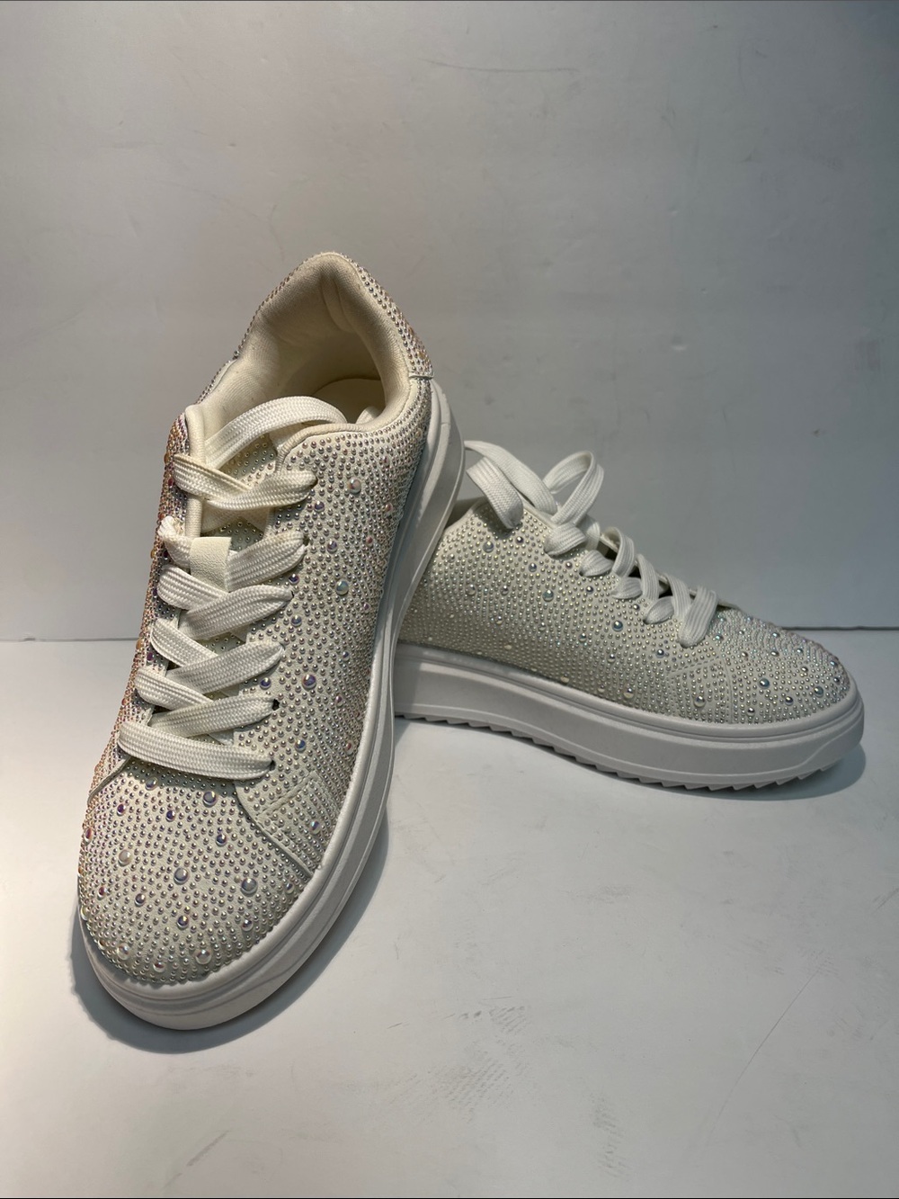 Madden Girl Sparkle Lace-Up Sneakers in Ivory